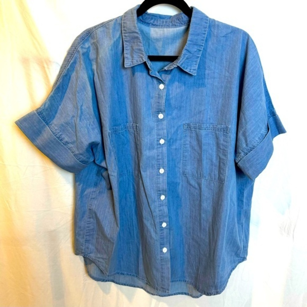 Light Blue Button-Down Denim Shirt - Relaxed Fit